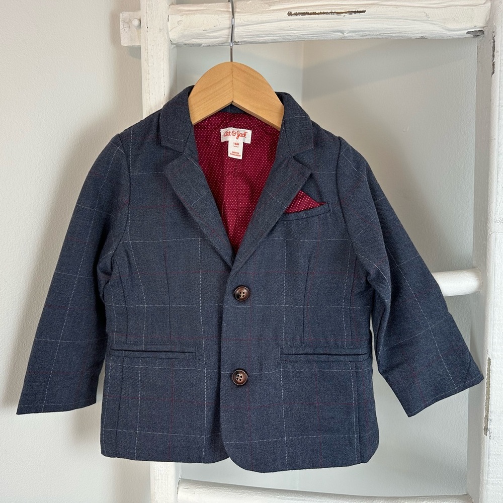CAT & JACK Baby Boys Plaid Menswear Sport Coat Blazer | Size 18 Month